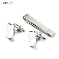 lepton round laser letter cufflinks and tie clips set letters y cuff links for mens french shirt cuffs cufflink relojes gemelos