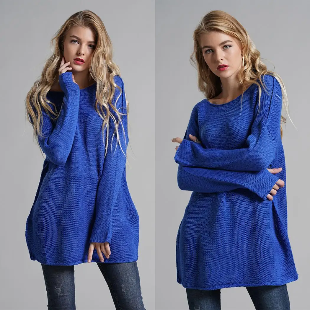 Women Casual O-Neck Long Sleeve Solid Autumn Winter Loose Pullover Dark Red Gray Black Blue Sweater | Женская одежда