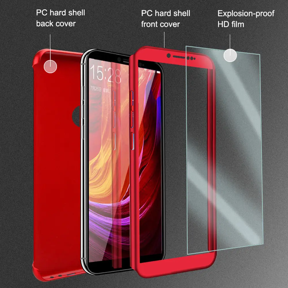 360 градусов противоударный чехол для телефона Xiaomi mi 8 A2 5S A1 Pocophone F1 с Стекло Red 6 6A 5