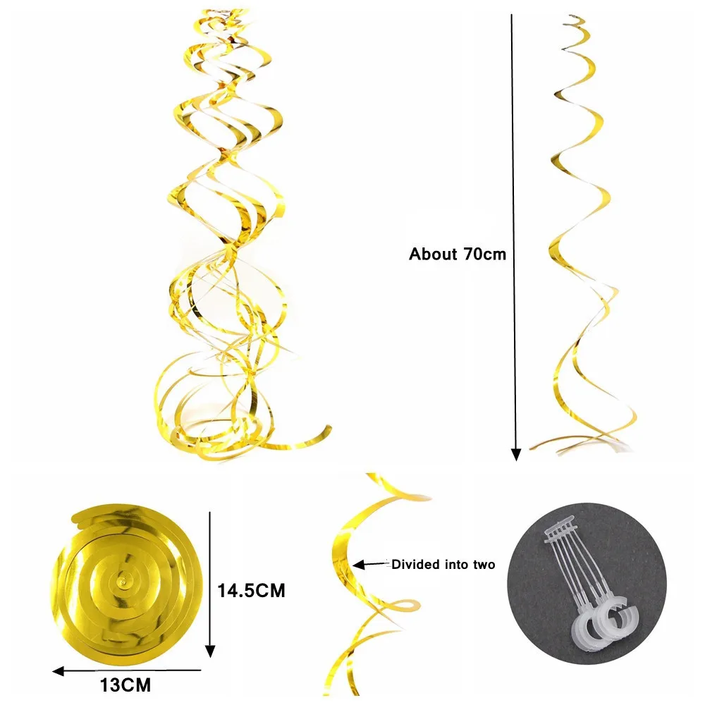 

6 PCS 20 Color Spiral Ornaments DIY Metal Pendant Pendant Baby Shower Wedding Decoration Birthday Party Decoration Ornaments