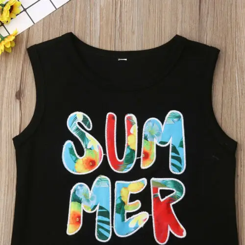New 2Pcs Toddler Kids Baby Boys Girls Summer letter Vest + Flower Shorts Children Fashion Clothing |
