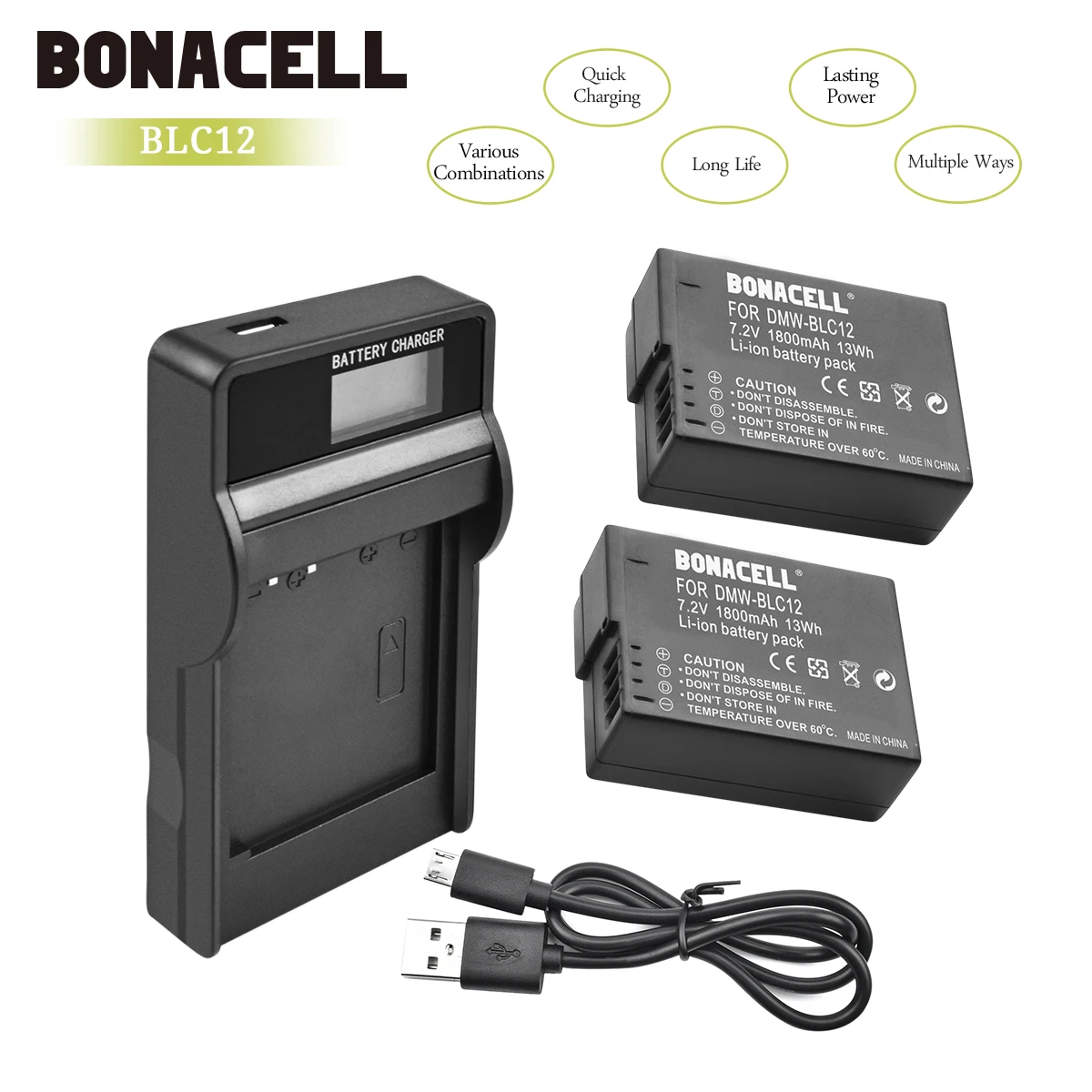 Bonacell 1800 мАч DMW BLC12 аккумуляторная батарея + ЖК зарядное устройство для Panasonic Lumix G6 G5