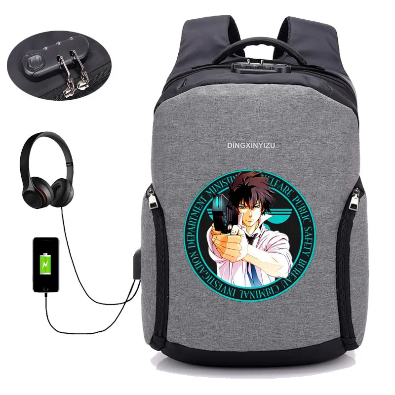 anime psycho-pass backpack USB Charge Anti Theft Travel Backpack School Bag boy girl student book packsack 12 style | Багаж и сумки