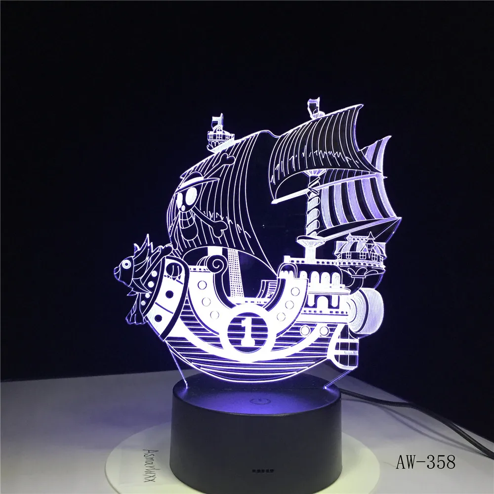 Пираты лодка корабль LED 3D ночник акрил 7 цветов Изменение USB настольная лампа