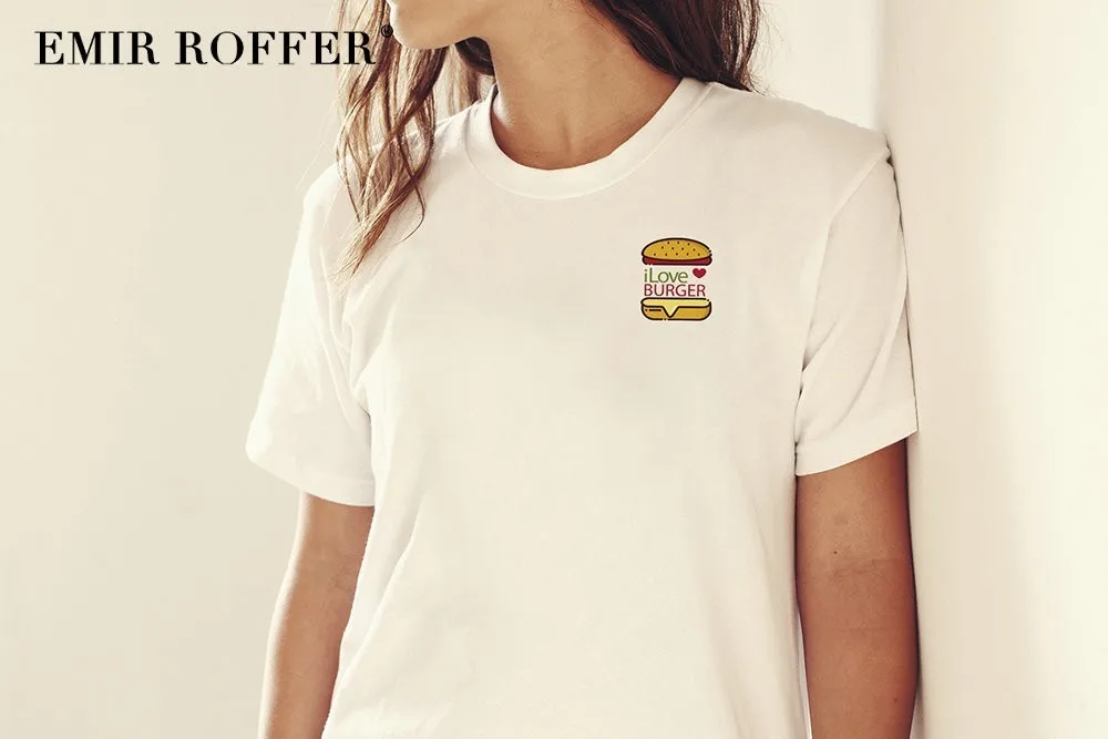 EMIR ROFFER I Love Hamburger Милая футболка Kawaii женские летние базовые футболки из белого