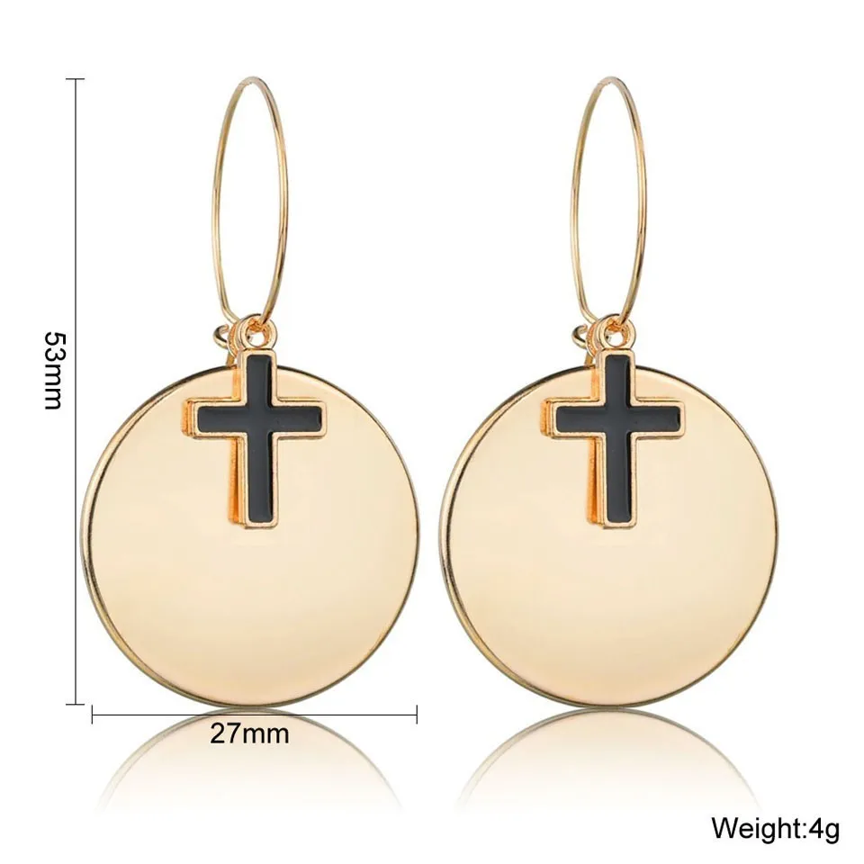 Women Fashion Drop Earrings Round Plat With Cross Wedding Party Trendy Jewelry Female Cute And Romantic Handmade Ear Cuff | Украшения и