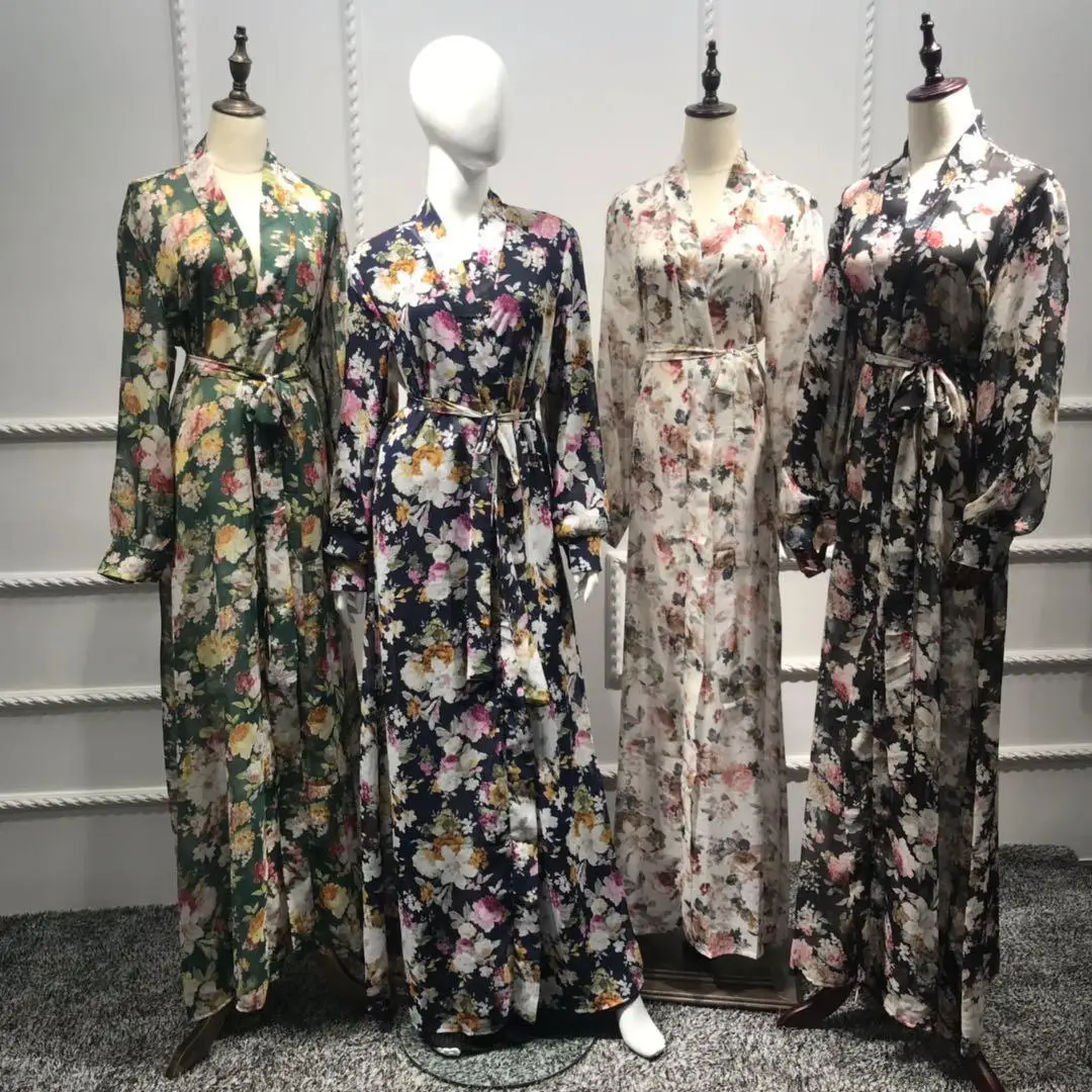 Женский шифоновый кардиган с цветочным принтом Abaya свободное мусульманское
