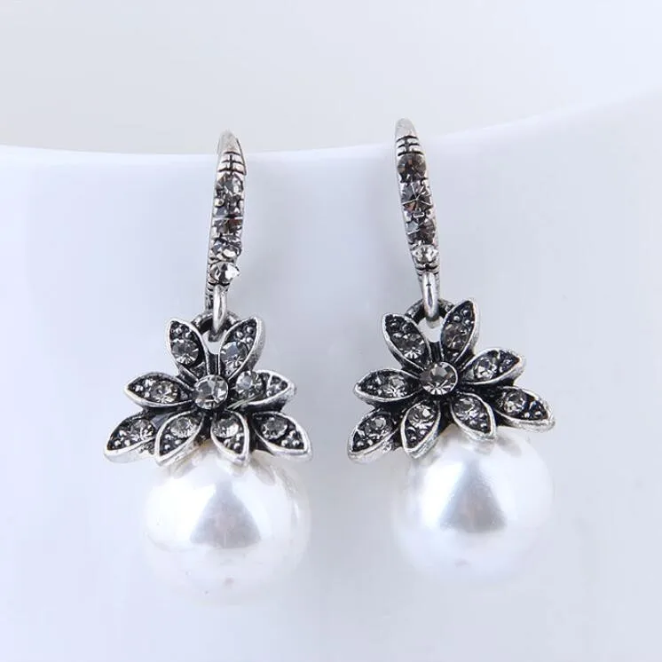 Корейский стиль черный цветок имитация жемчуга Висячие серьги для женщин 2019