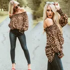 Новинка 2020, классическая женская блузка с леопардовым принтом, топ с открытыми плечами, вырез лодочкой, пышные рукава, свободная Повседневная Блузка, винтажная