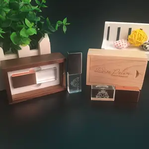 USB 2,0 индивидуальный Хрустальный флэш-накопитель + деревянная коробка usb флэш-накопитель