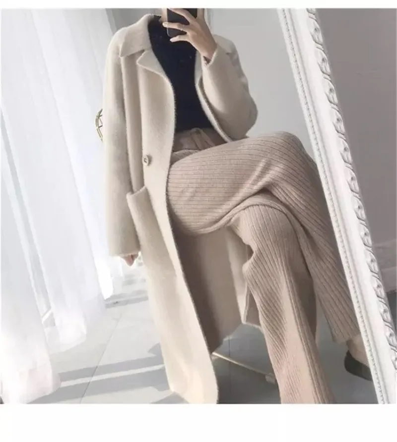 Autumn Winter Women Fashion Loose Casual Oversize Sweaters Beige Cashmere Long Cardigan Jacket Chic Wool Warm Knitted Coats |