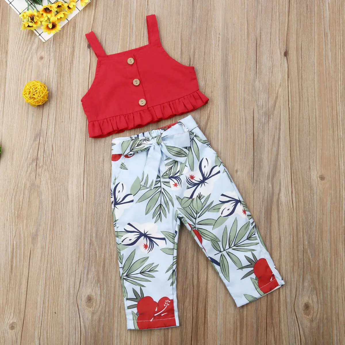 

Pudcoco Girl Set Toddler Kids Baby Girls Clothes Vest Top Crop Floral Long Pants Outfits Set 0-5Y