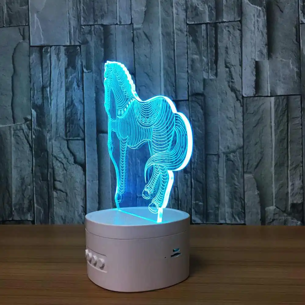3D Лампа лошадь Оптическая иллюзия визуальный ночник с Bluetooth динамик база Led