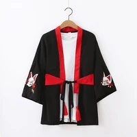 5301 summer black japan style long kimono jacket women with belt embroidery animal harajuku kimono coat cardigan