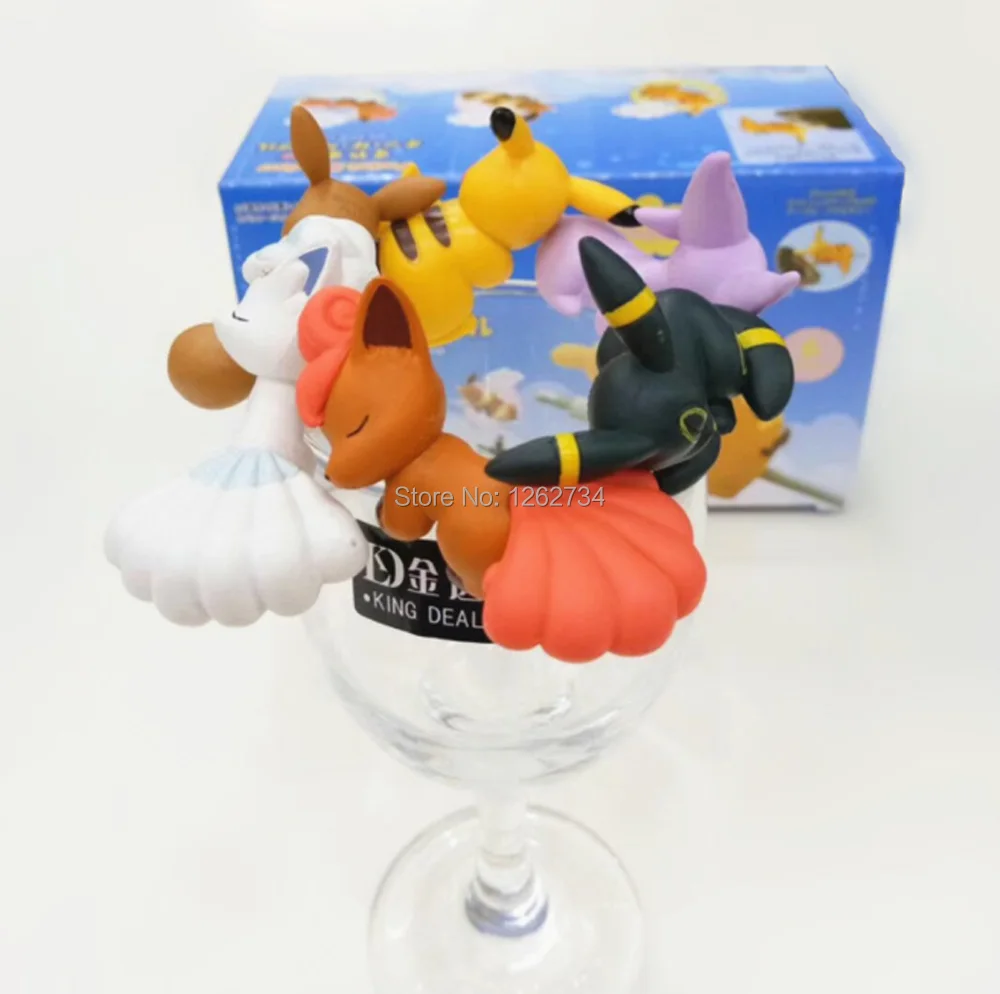 Милые фигурки героев животных Pika Eev Alola Vulpix Umbreon 6 шт. протектор кабеля 5 см ПВХ