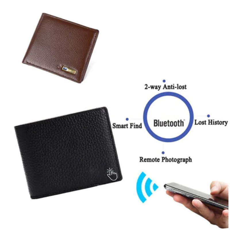 Мужской умный кошелек из натуральной кожи складной с Bluetooth GPS отслеживанием и