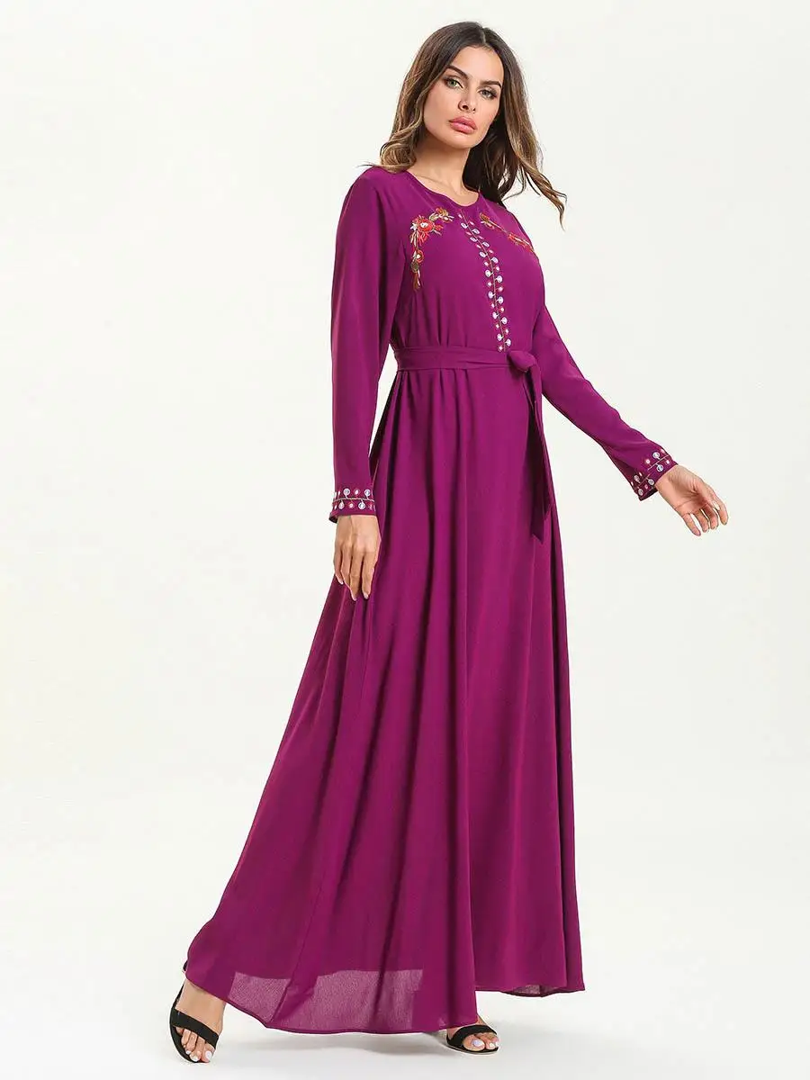Женское винтажное длинное платье макси Kaftan Abaya коктейльное вечернее с вышивкой и