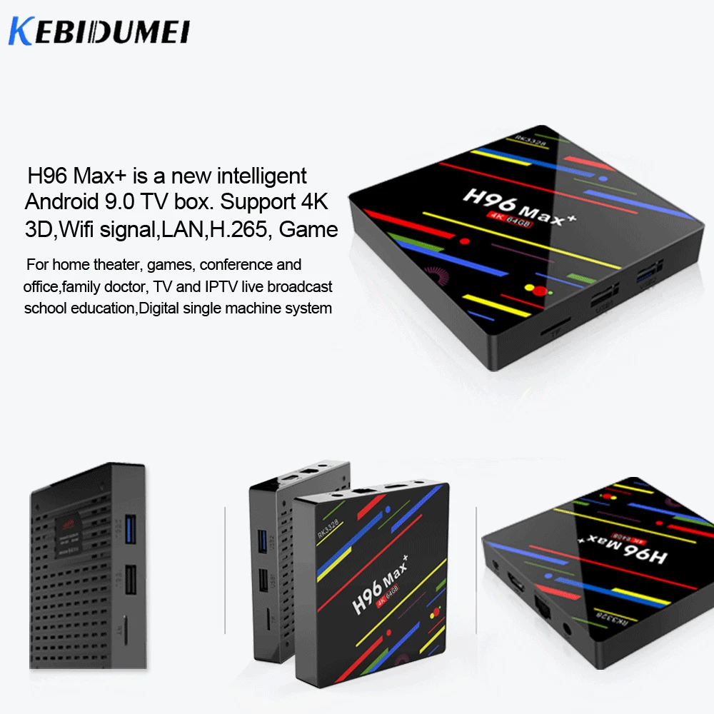 ТВ-приставка KEBIDUMEI H96 MAX + 4G/64G 4K Plus 2 4G/5G WIFI 4G/2G ram 64GB/32GB/16GB USB3.0 H.265 RK3328 для дома |