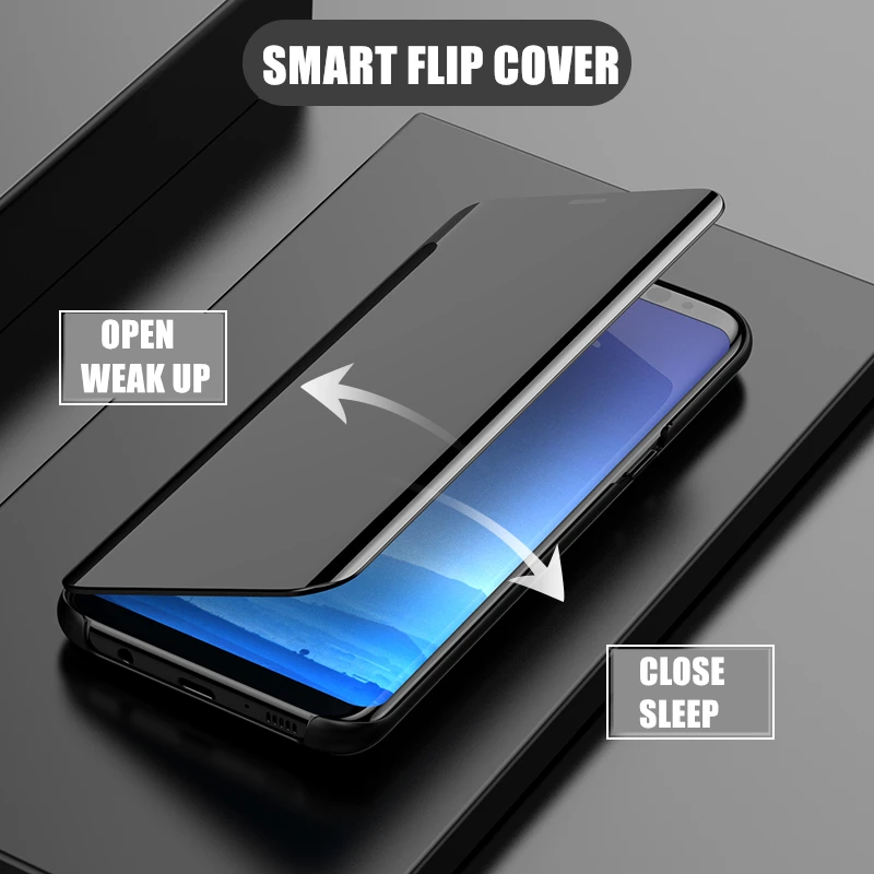 Зеркальный Чехол книжка для Samsung S10 Plus умный прозрачный кожаный чехол с