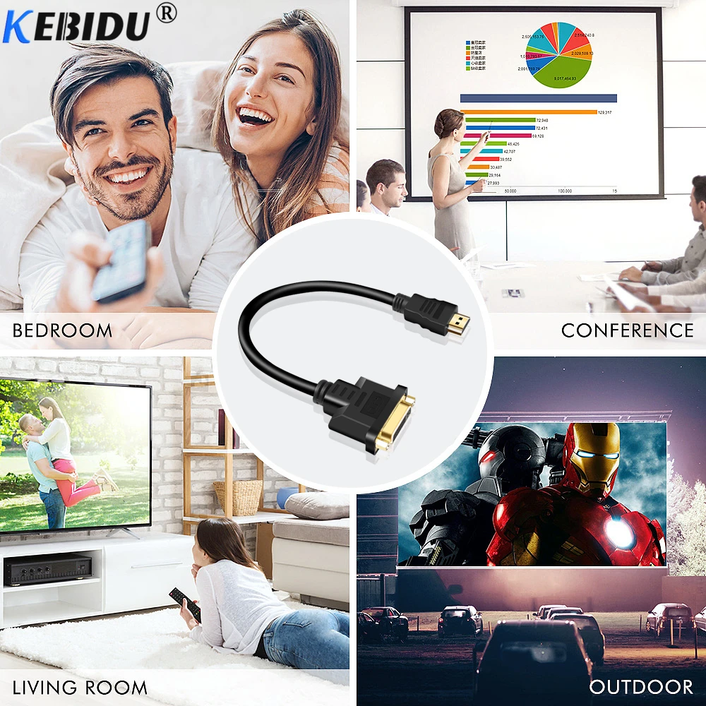 Адаптер HD 1080P HDMI совместимый адаптер штекер DVI 24 + 5 гнездовой конвертер кабель 2