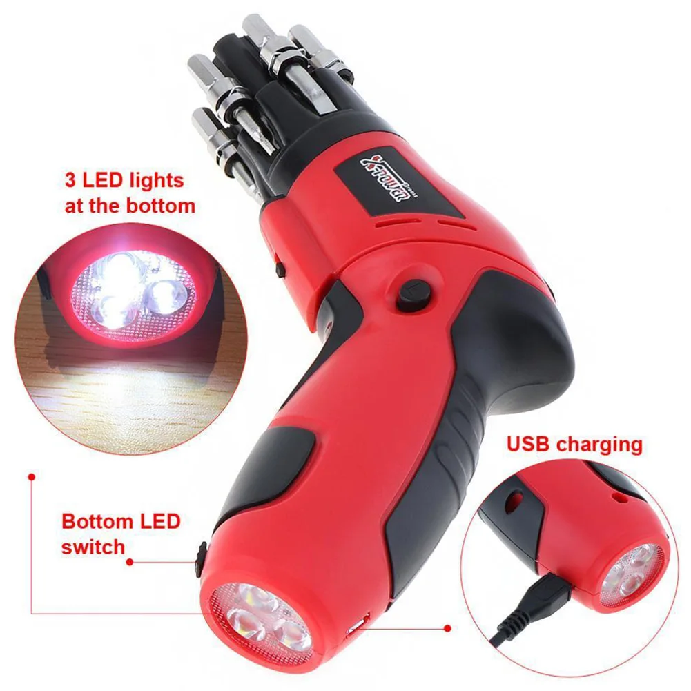 X-Power 3.6V Electric Screwdriver USB Rechargeable Lithium Battery Led Light Household Mini Drill | Инструменты