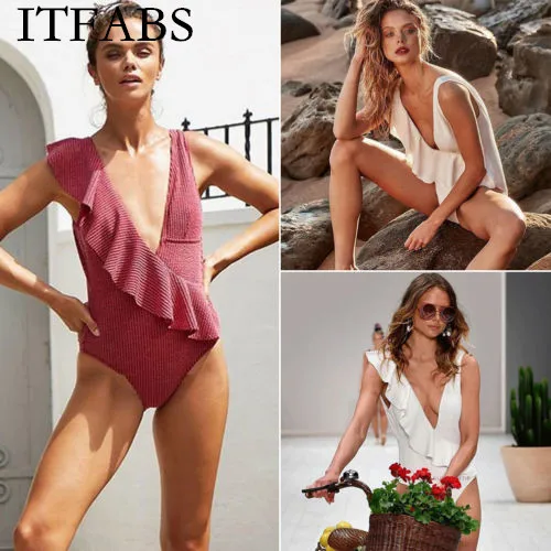 ITFABS Женский Цельный купальник с оборками Бандаж бикини пуш-ап Мягкий Бюстгальтер