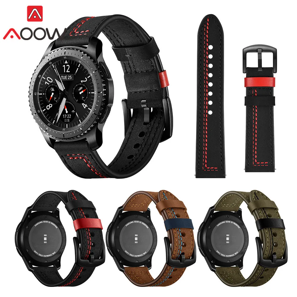 

22mm Genuine Leather Watchband for Samsung Galaxy Watch 46mm Gear S3 Frontier/Classic Quick Release Bracelet Band Strap SM-R800