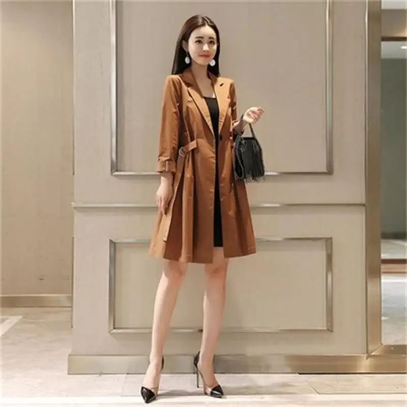 

fashion 2018 Spring New Women Caramel Coat XL Windbreaker Adjustable waist Ms. Slim Jacket