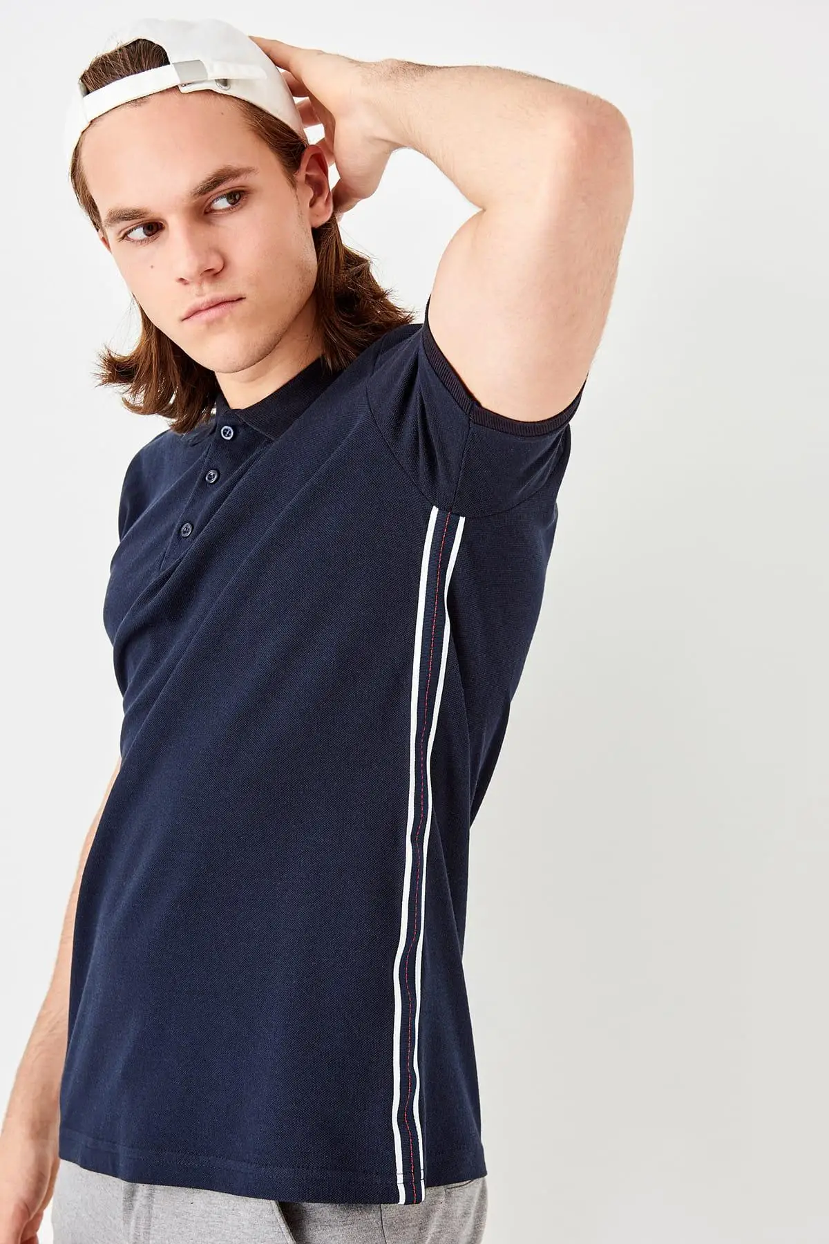 Trendyol новая темно-синяя мужская футболка в полоску с воротником поло TMNSS19QA0075 |