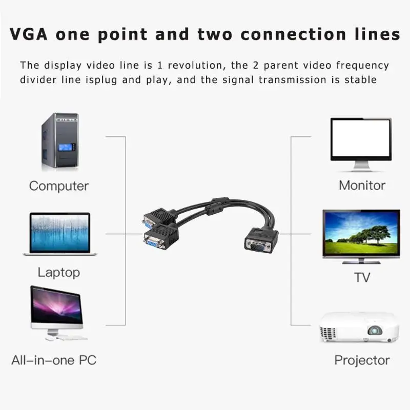 VGA Male to 2 Female Y Splitter Cable SVGA монитор адаптер Удлинительный провод | Электроника