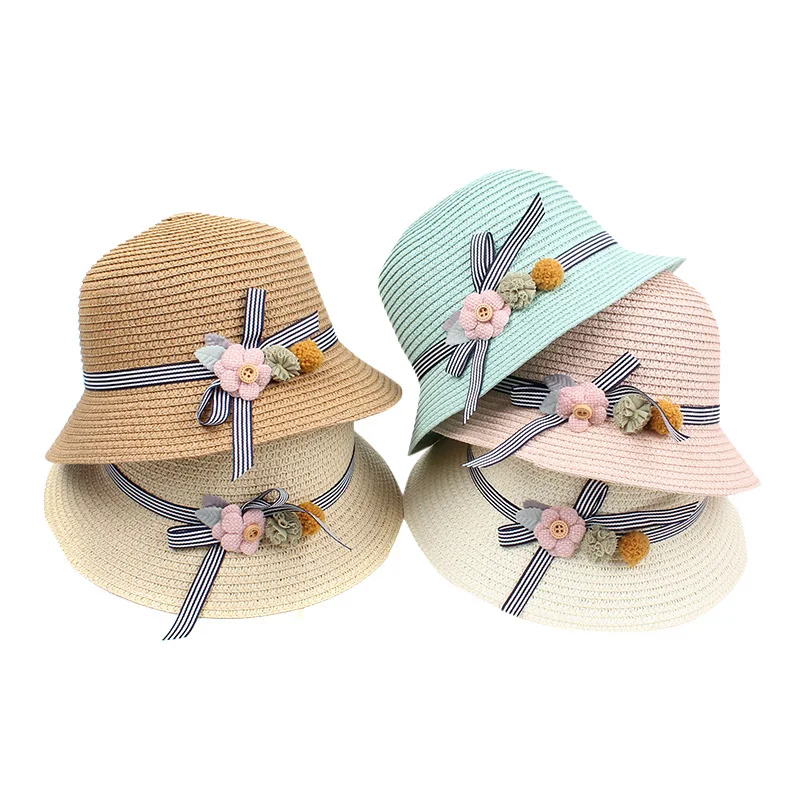 Chic Summer Kids Floral Straw Hats Fedora Hat Children Visor Beach Sun Baby Girls Sunhat Wide Brim Floppy Panama For Girl | Аксессуары