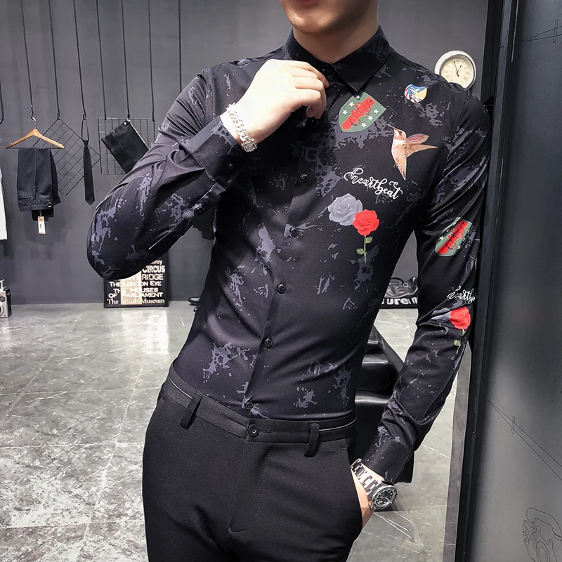 Повседневное Slim Fit Пром смокинг 2019 Весенняя рубашка для мужчин Фирменная Новинка