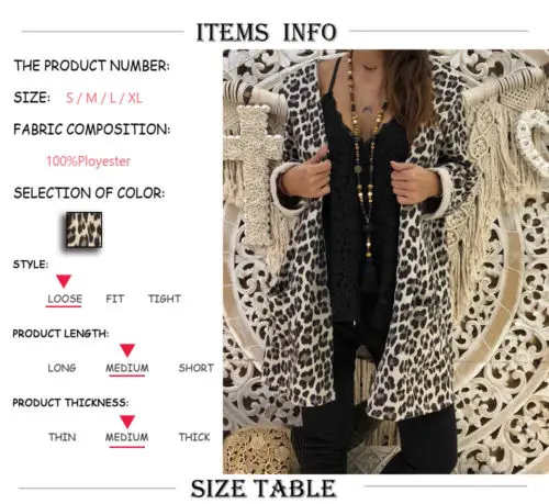 

Fashion Women Leopard Print Hooded Long Coat Cardigan Loose Long Sleeve Casual Ladies Outwear Jacket Female Clothing Wirh Pocket