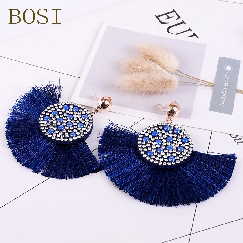 Висячие серьги Стразы с кисточками богемные 2019 Кристаллы ручной работы женские