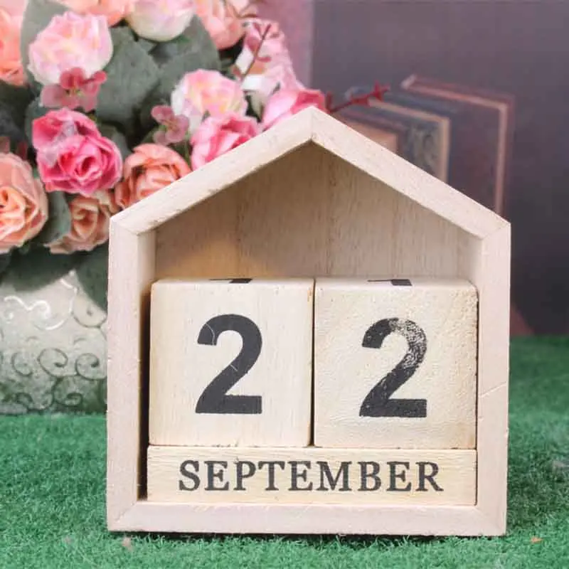Buy Vintage Design House Shape Perpetual Calendar Wood Desk Wooden Block Home Office Supplies Decoration Artcraft on