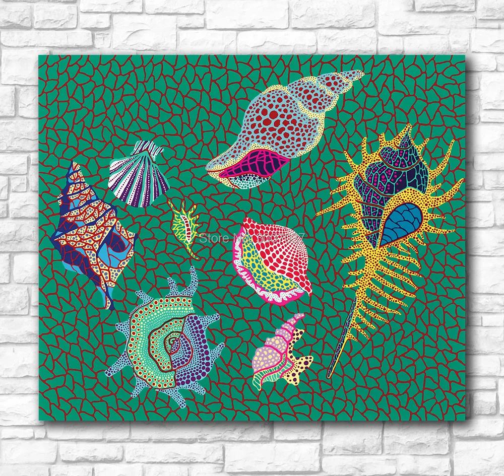 

Wall Art Kusama Yayoi Shellfish 1989 Painting For Living Room Home Decoration Hand pain te d Oil Painting On Canvas NO Frame