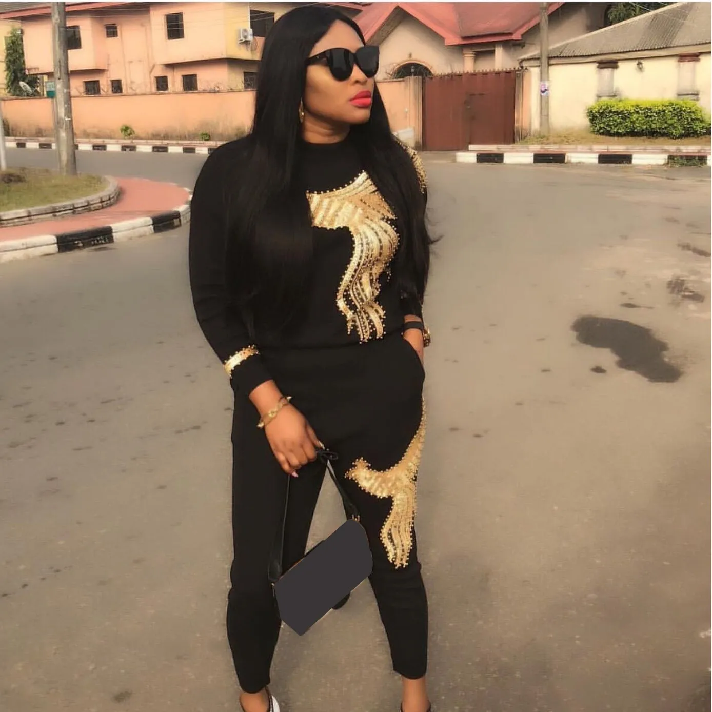 Весенние облегающие комплекты из 2 предметов с блестками повседневные топы