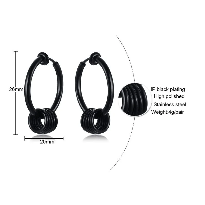 Мужские висячие серьги Vnox черные золотые и серебряные круглые из нержавеющей