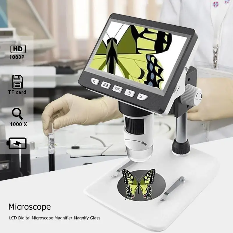 Portable 1000X Digital Microscope 4.3" LCD Electronic HD Video Microscopes USB Endoscope Magnifier Camera Support 10 Languages |