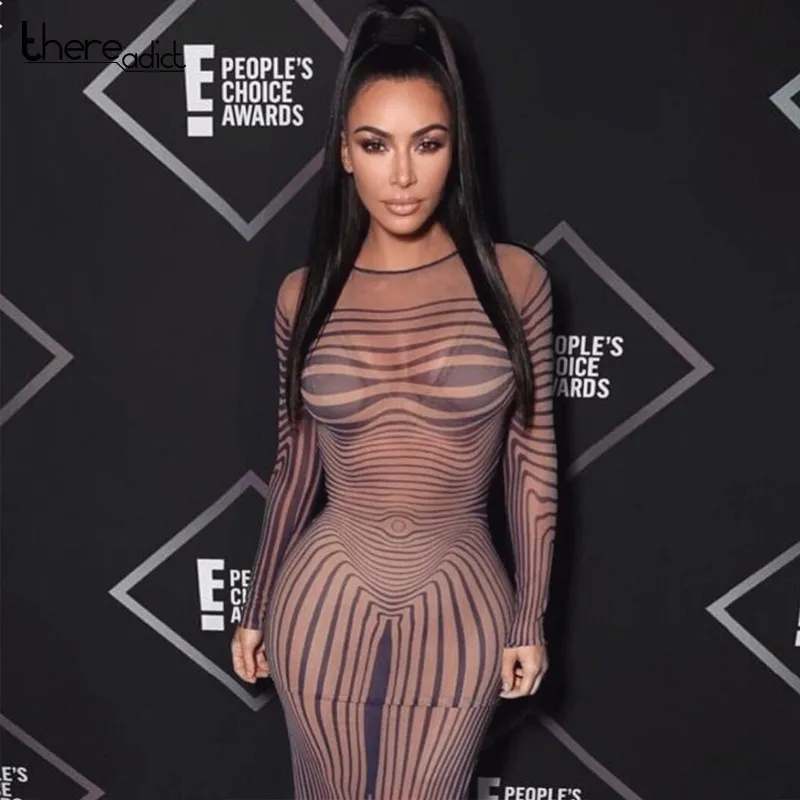 Платье с длинным рукавом из прозрачной сетки Vestidos 2019 сексуальное прозрачное
