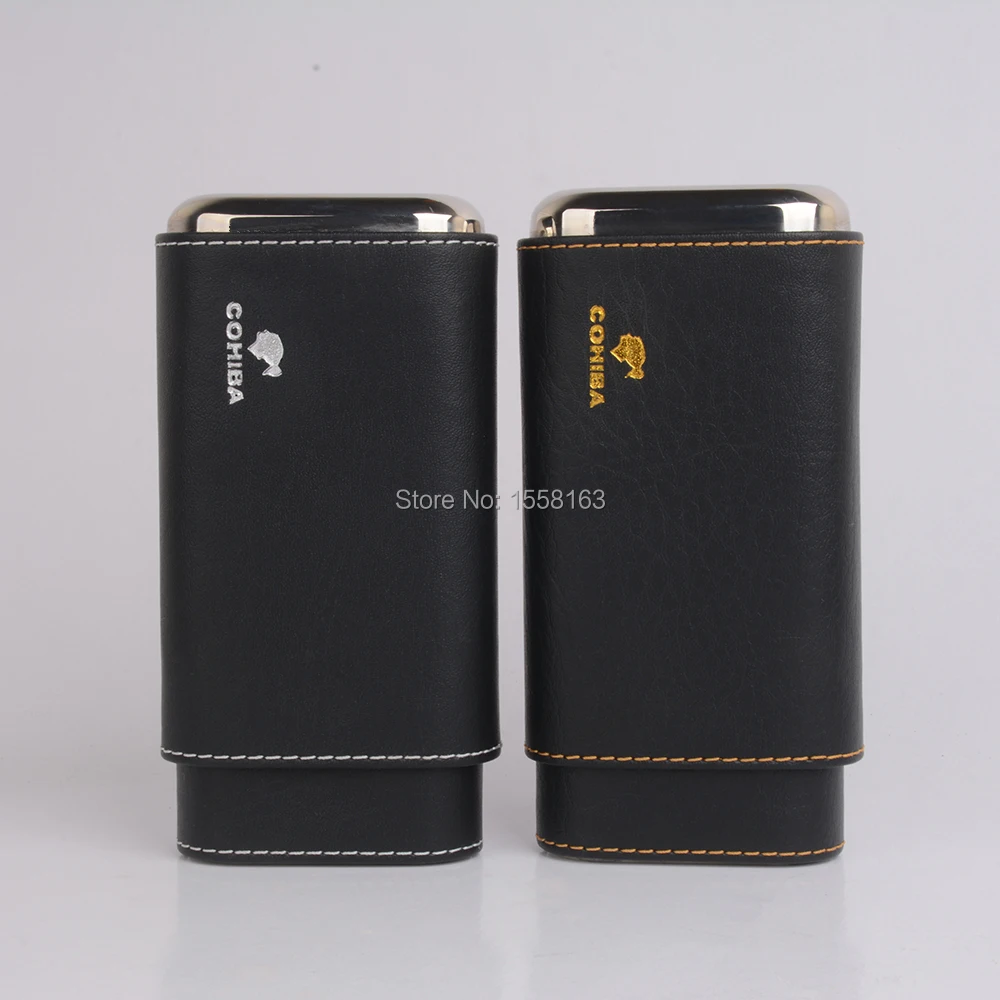 Кожаный чехол COHIBA с подкладкой из кедра 3 пальцами и серебристыми
