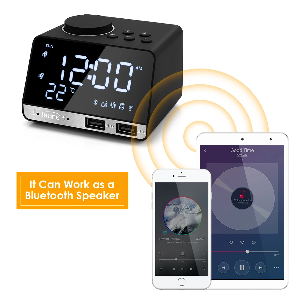 Inlife K11 Bluetooth 4 2 радио Будильник с динамиком Порты usb Динамик Повтор Функция