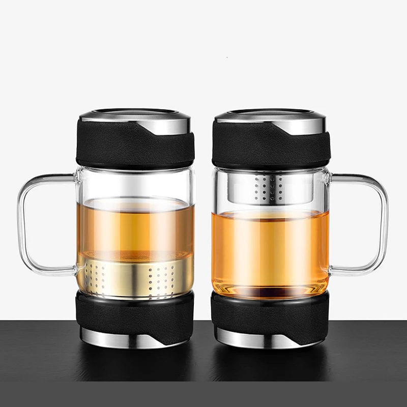 

350ML Glass Coffee Mug Double Water Bottle With Stainless Steel Tea Infuser Filter And Glass Handle Tea Water Tumbler Cup
