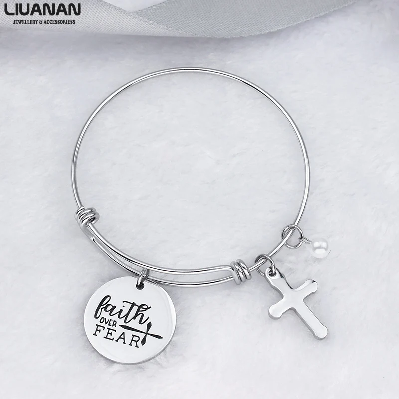 Христианский крест браслет Faith Over Fear из нержавеющей стали вдохновляющий