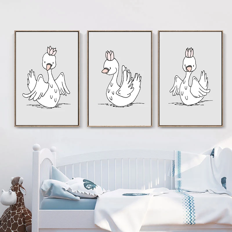 Swan Nursery Decor Nordic Posters and Prints Wall Art Canvas Painting Cartoon Animal Pictures Baby Girl Boy Room Decoration | Дом и сад