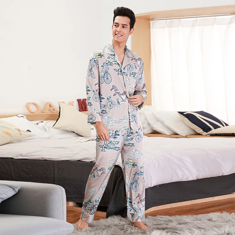 2019 Imitate Real Silk New Pattern Pajamas Man Spring And Autumn Season Long Sleeve Trousers Home Furnishing Serve Suit Tz1073 |