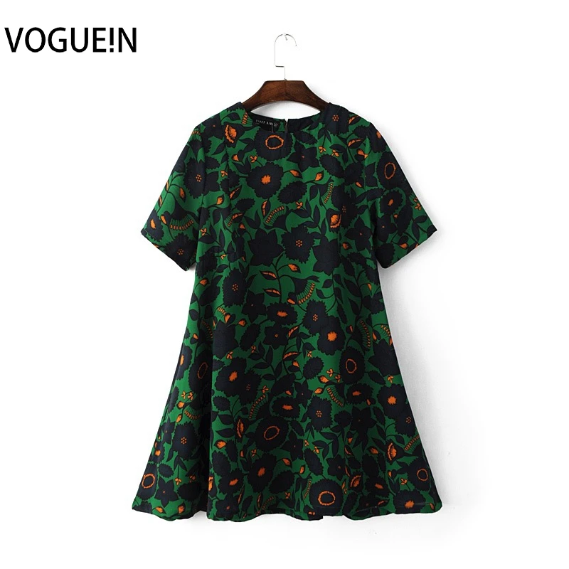 VOGUEIN новые женские летние ретро цветочный принт зеленый короткий рукав