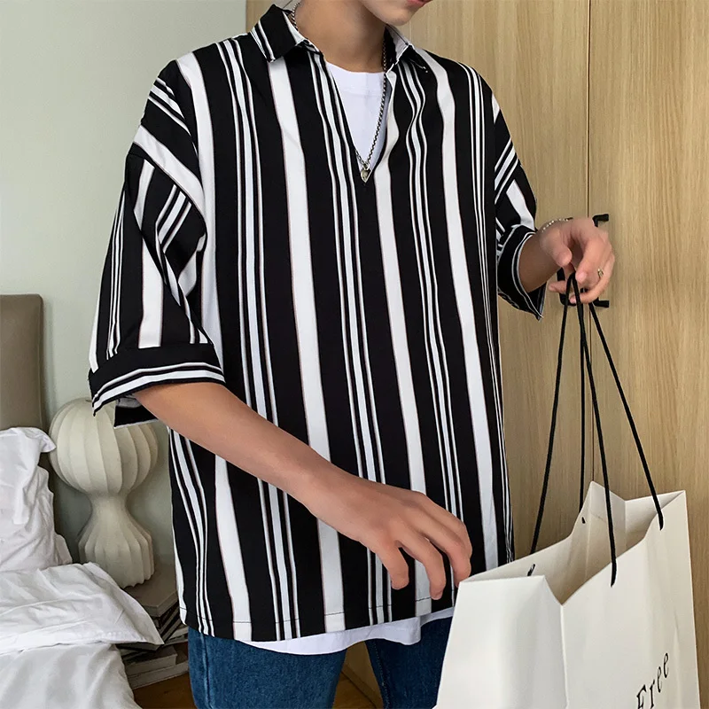 Новинка весна-лето 2019 Корейская версия тонкая Модная рубашка в полоску с