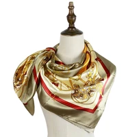 women square scarf 90cm silkly chains european neck shawls femme mujer bandana muslim hijab silk scarf female luxury shawl