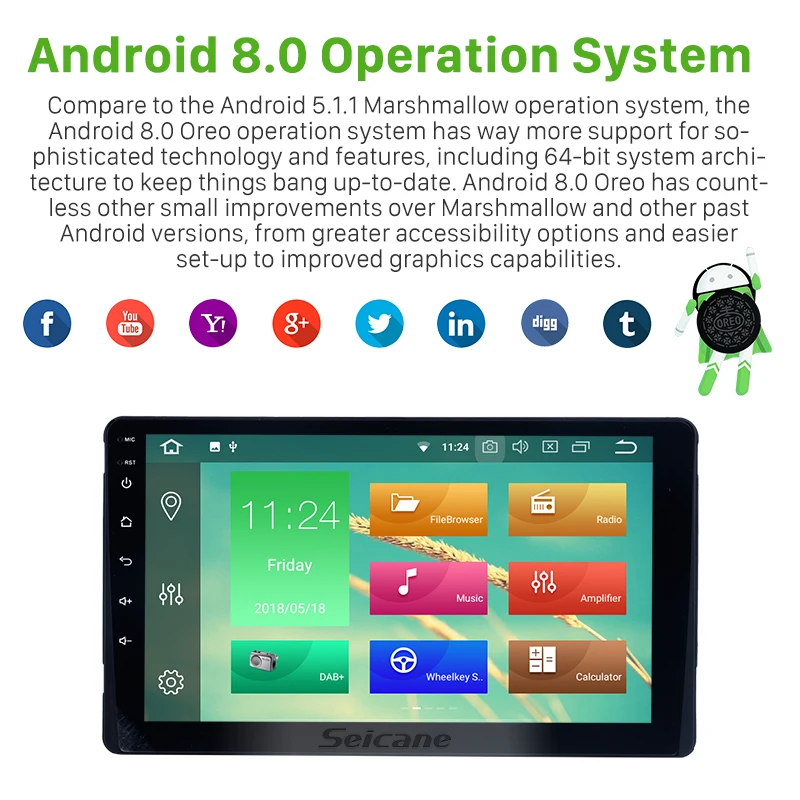Seicane HD 1024*600 Android 8 1/8 0 автомобильный Радио плеер gps навигация стерео для 2009 2014 Toyota